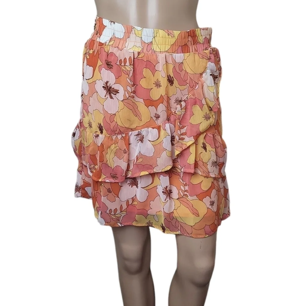 autres filles Floral Orange Yellow Ruffle Skirt